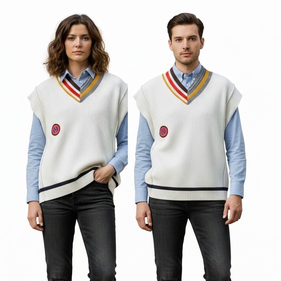 nonsense Other - Nonsense V-Neck Vest Unisex OS Off White Multi-Stripe Collegiate Ribbed Knit
